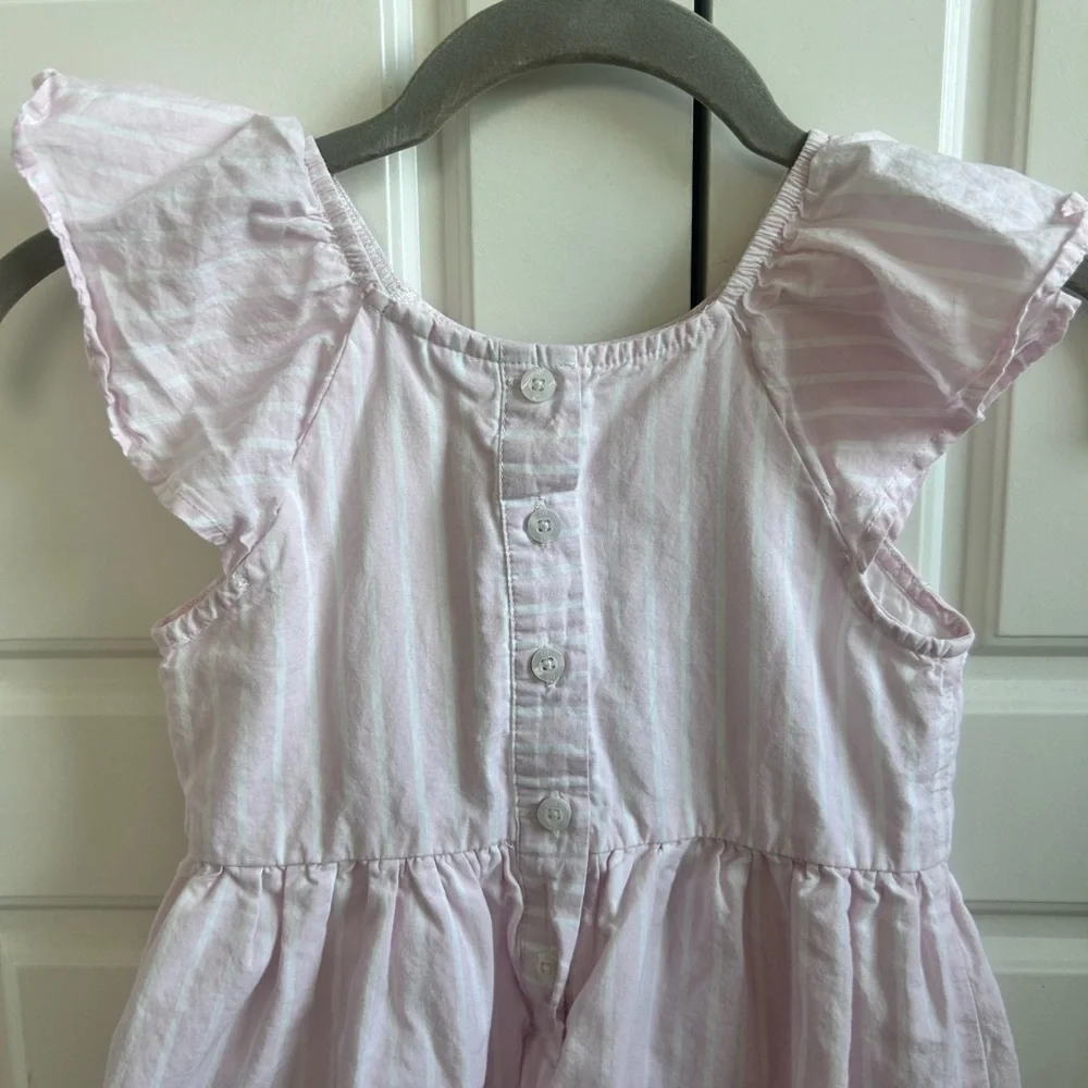 GAP Light Pink Eyelet Cotton Striped Flutter-Sleeve Dress